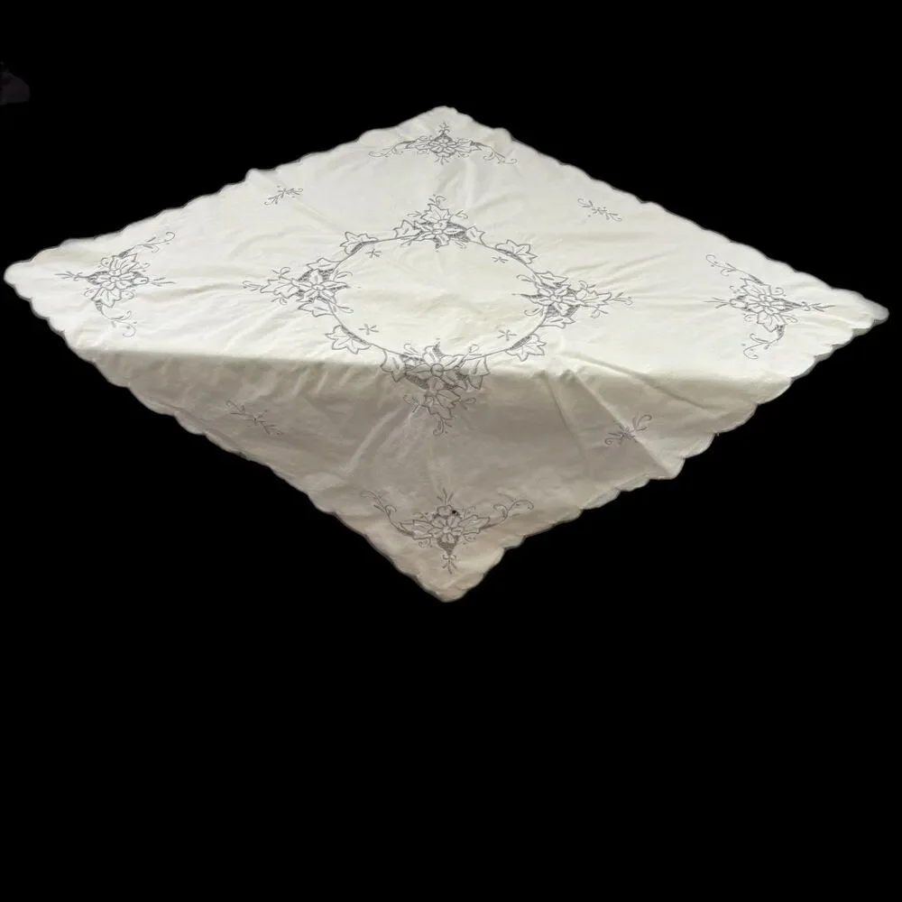 Vintage Ecru Square Cutwork Table Topper Cottagecore Shabby Decor Heirloom